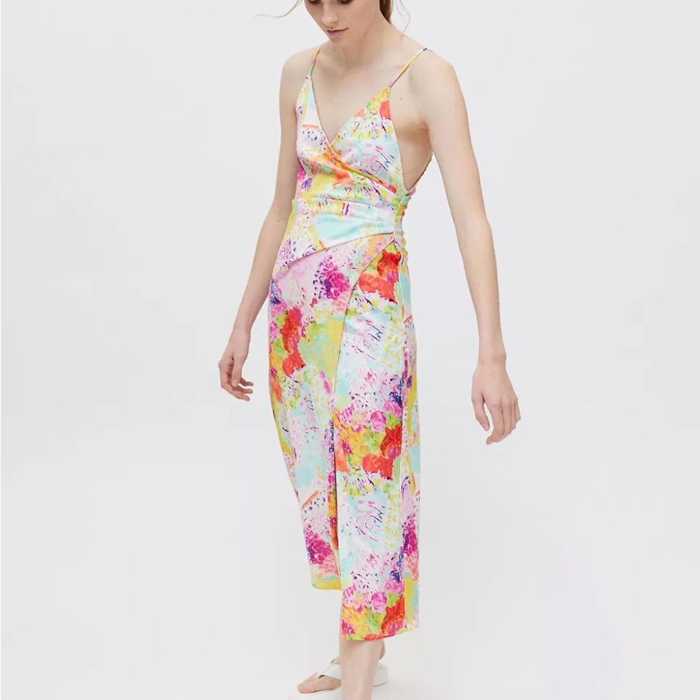 Center For Creative Works UO Exclusive Lily Satin Midi Wrap Dress